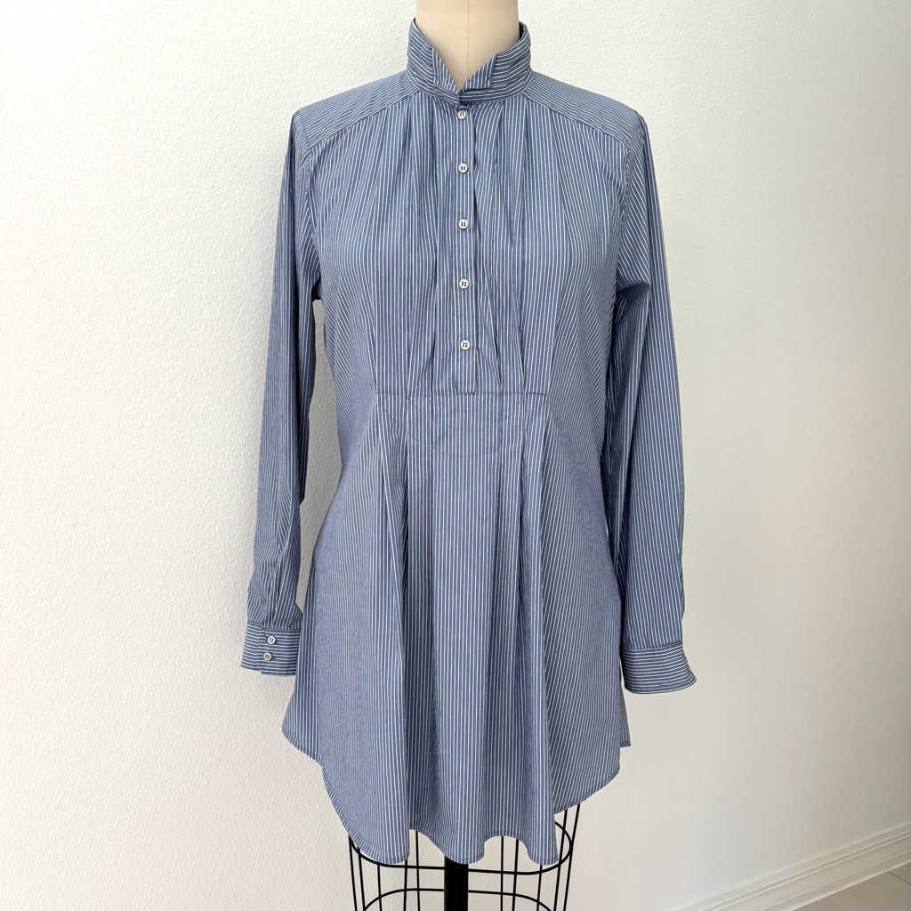 Zara Striped Tunic Shirt Blue & White Edwardian Tuxedo Style M